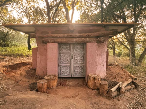 finished sweat house at dusk